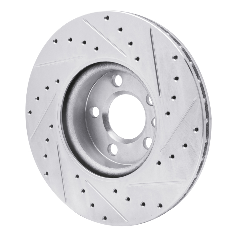 Volkswagen EuroVan Brake Rotor (1) - Front Left - R1 Concepts - Drilled & Slotted - Silver - `01-`03